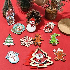 クリスマスをテーマにしたペンダントデコレーション  片面プリント木製ペンダントを含む  ジュートコード  混合図形  54.5x38x2.6mm  穴：2mm  1 PC&nbsp;DIY-YW0010-68