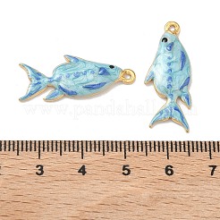 304ステンレススチールエナメルペンダント  魚のチャーム  イオンプレーティング（ip）  18KGP本金メッキ  ライトスカイブルー  28x12x2.5mm  穴：1.2mm&nbsp;STAS-K295-58C-G