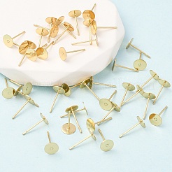 304ステンレススチールスタッドピアス金具  フラットパッドイヤリングポスト  ゴールドカラー  12x6mm  ピン：0.7mm&nbsp;X-STAS-E025-4G