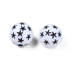 不透明なアクリルビーズ  クラフトスタイル  黒い星と丸い  ホワイト  7.5mm  穴：1.8mm  約2170個/500g&nbsp;LS-MACR-N012-11-A01