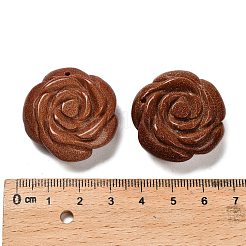合成ゴールドストーンの彫刻ペンダント  花のチャーム  29~31x29~31x9~14mm  穴：1mm&nbsp;G-Z088-01C