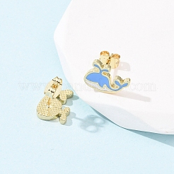 真鍮エナメルスタッドピアス  海のテーマ  18KGP本金メッキ  クジラ  10x13mm&nbsp;LS-EJEW-B152-01G-03