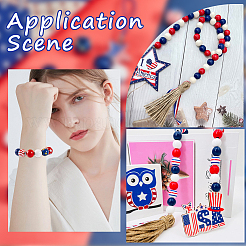 132Pcs 7 Style Independence Day Theme Printed Natural Wooden Beads Sets&nbsp;WOOD-SP0001-27