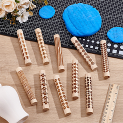 10Pcs Flower/Tree/Star Print Wood Rolling Pin&nbsp;AJEW-HY0003-14
