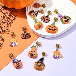 ハロウィンテーマの合金エナメル＆樹脂ヨーロピアンダングルチャーム  カボチャ  ゴールドカラー  26~45mm  12個/セット&nbsp;PALLOY-FZ00014