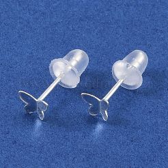 女性用高級シルバースタッドピアス999個  スタンプ999個付き  蝶結び  5x4mm&nbsp;EJEW-S215-30S-04
