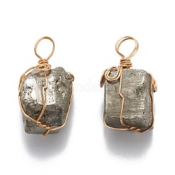 立方真鍮天然黄鉄鉱ペンダント  ゴールドカラー  鉛フリーとニッケルフリー  30~35x16~20x17mm  穴：4.5mm&nbsp;G-N0145-10