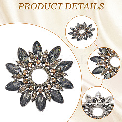 バックパックの服用の花の合金ラインストーンブローチ  ブラックダイヤモンド  42.5mm&nbsp;JEWB-WH20011-02B