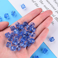 透明なアクリルビーズ  多面カット  正方形  コーンフラワーブルー  8.5x9.5x9.5mm  穴：2.5mm  約1070個/500g&nbsp;MACR-S373-51B-B04