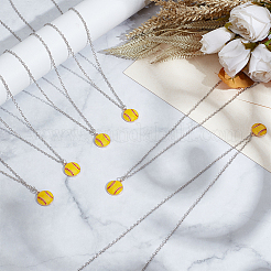 48Pcs Baseball Alloy Yellow Enamel Pendant Cable Chain Necklaces for Women Men&nbsp;NJEW-DR0001-16