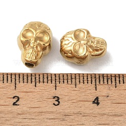 ハロウィーンイオンプレーティング（IP）304ステンレススチールビーズ  スカル  ゴールドカラー  11.5x9x7mm  穴：2mm&nbsp;STAS-K285-53G