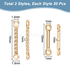60個 2スタイル 201ステンレススチールコネクタチャーム  バーリンク  ゴールドカラー  12~15x1~1.3x1~1.3mm  穴：0.9~1.2mm  30個/スタイル&nbsp;STAS-UN0052-42