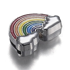 合金エナメルスライドチャーム  プラチナメッキ  雲の形をした虹  虹色  12.5x18.5x4.5mm  穴：8.5x1.5mm&nbsp;ENAM-L033-001P