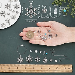 クリスマスの雪の結晶のダングルイヤリングの作り方キット  合金と304ステンレススチールのペンダントを含む  ガラス＆ガラスパールビーズ  真鍮のピアスフック  アンティークシルバー&nbsp;DIY-SC0019-34