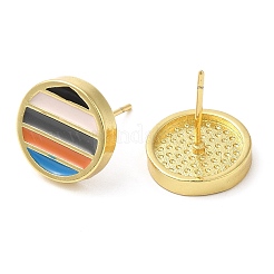 Rack Plating Brass Flat Round Stud Earrings with Enamel&nbsp;EJEW-D061-23G