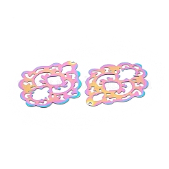 ステンレスペンダント201個  中空  花  虹色  41x32.5x0.2mm  穴：1.5mm&nbsp;STAS-B038-07MC