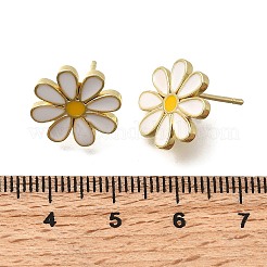 真鍮エナメルフラワースタッドピアス  ラックめっき  長持ちメッキ  カドミウムフリー＆鉛フリー  18KGP本金メッキ  15mm&nbsp;EJEW-P322-04G-01