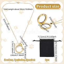 2個 2色 304ステンレススチールアズキチェーンネックレス  ペットのファー用のフラットラウンドい合金ロケットペンダントネックレス  ゴールデン·ステンレス鋼色  19.69インチ（50cm）  1pc /カラー&nbsp;NJEW-NB00010