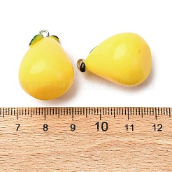 3d樹脂ペンダント  梨のチャーム  プラチナ鉄ループ付き  きいろ  27.5x19.5mm  穴：2mm&nbsp;FIND-Z084-01P