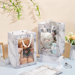 Folding Marble Print Paper Gift Bags with Handle and Plastic Visible Window&nbsp;ABAG-WH0038-53