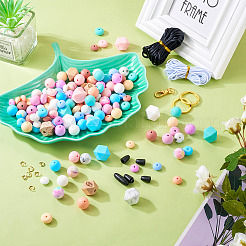 DIY キーホルダー リストレット作成キット  合金分割キーリングとクラスプを含む  プラスチック離脱クラスプ  六角＆丸＆そろばん シリコン＆ウッドビーズ  ミックスカラー&nbsp;DIY-TA0004-39