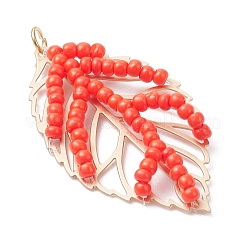 Handmade Glass Seed Beaded Leaf Shape Pendants&nbsp;PALLOY-MZ00935-02