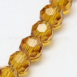 ガラスビーズ連売り  多面カット  ラウンド  ゴールデンロッド  6mm  穴：1.2mm  約88~91個/連  19.49インチ〜20.08インチ（49.5~51cm）&nbsp;X-EGLA-J042-6mm-04