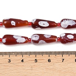ファイヤーアゲートクラックルビーズ連売り  染め＆加熱  ティアドロップ  シードビーズで  20~20.5x7.5~8mm  穴：1.2mm  約18個/連  15.67''（39.8センチメートル）&nbsp;G-K393-F01-8x20