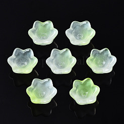 透明なツートンカラーのスプレー塗装ガラスビーズ  花  緑黄  7x11.5x11.5mm  穴：1.2mm&nbsp;GLAA-Q089-002B-010