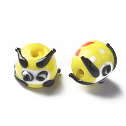 手作りランプワークビーズ  漫画の顔で丸い  きいろ  12~13x14~16x14mm  穴：2mm&nbsp;LAMP-T011-02F