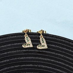 真鍮マイクロパヴェキュービックジルコニアハートダングルスタッドピアス  18KGP本金メッキ  13x7mm&nbsp;EJEW-K267-25G