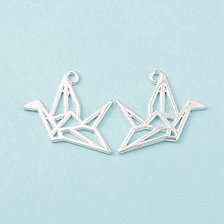 合金のチベット風チャーム  鉛フリー＆カドミウムフリー  折り鶴  銀  26x23x1.5mm  穴：2mm  約260個/500g&nbsp;TIBE-S306-01S-RS