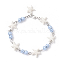 3Pcs Synthetic Turquoise Starfish Link Bracelets for Women&nbsp;BJEW-JB12469