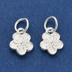 スターリングシルバーの花チャーム925個  丸カンとスタンプ925個付き  銀  9x8x3mm  穴：3.5mm&nbsp;STER-P071-02S