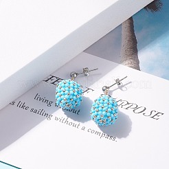 東方和種ビーズ ダングル スタッド ピアス  真鍮のピアスキャッチ  空色  28mm  ピン：0.8mm&nbsp;EJEW-JE04762-02