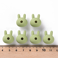 アクリルビーズ  ラバー加工スタイル  片穴  兎  黄緑  19x16.5x14.5mm  穴：3.5mm&nbsp;OACR-S039-02-83