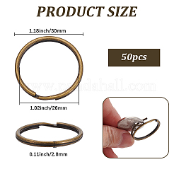 鉄製キーホルダー留め具50個  スプリットキーリング  アンティークブロンズ  30x2.8mm  内径：26mm&nbsp;FIND-SP0005-56AB