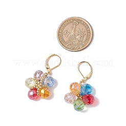 ガラスシードビーズフラワーフレンチフックピアス  304ステンレススチール製金具付き  ゴールドカラー  カラフル  40x22mm&nbsp;EJEW-MZ00427-02