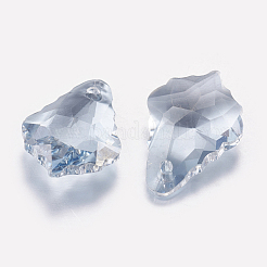 カット加工ガラスラインストーンチャーム  模造オーストリアのクリスタル  葉  青い色合い  11.5x16.5x5.5mm  穴：1mm&nbsp;RGLA-F052-001BS