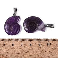 天然石アメジストペンダント  巻貝チャーム  ステンレススチール製のベールスナップ付き  ステンレス鋼色  27.5~29.5x20~23x5.5~8.5mm  穴：7x4mm&nbsp;G-Q601-45E