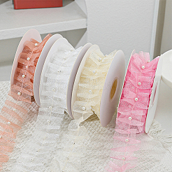 Polyester with Plastic Pearl Bead Wrinkle Ribbon&nbsp;OCOR-WH20003-63B