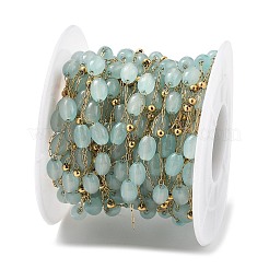 Natural Dyed Jade & 304 Stainless Steel Beads Link Chains&nbsp;CHS-K021-08B-04