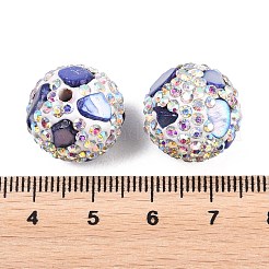 手作り樹脂粘土ラインストーンビーズ  染めシェル付き  ラウンド  ミディアムブルー  16~16.5mm  穴：2.8mm&nbsp;CLAY-H009-03D