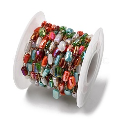 Handmade 304 Stainless Steel Chains with Rectangle Electroplate Glass Beads&nbsp;CHS-K020-20G
