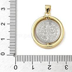 宗教真鍮ペンダント  フラットラウンド、イエスチャーム付き  本物の金メッキと本物のプラチナメッキ  23.5x20x3~5mm  穴：4~4.5x3.5~4mm&nbsp;KK-L257-06GP-01