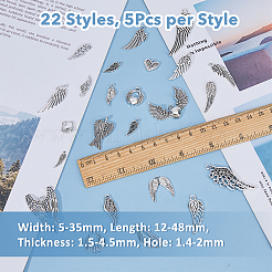 110pcs22スタイルチベットスタイルアロイペンダント  ウイング  アンティークシルバー  12~48x5~35x1.5~4.5mm  穴：1.4~2mm&nbsp;FIND-DC0005-79