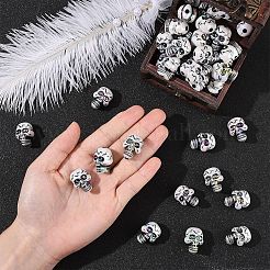 50個メッキアクリルビーズ  ABカラーメッキ  スカル  ホワイト  23x17x15mm  穴：3.8mm&nbsp;PACR-YW0001-36