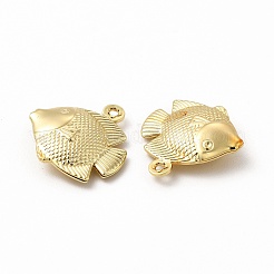 ラックメッキ真鍮チャーム  カドミウムフリー＆鉛フリー  魚のチャーム  18KGP本金メッキ  18x17.5x4.5mm  穴：1.2mm&nbsp;KK-K165-01G
