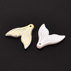 ABSプラスチックパール調ビーズ  魚尾  ゴールドライン入り  半分メッキ  ゴールド  20x20x3mm  穴：1.5mm&nbsp;OACR-T029-76A