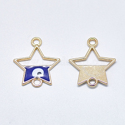 合金エナメルリンクコネクター  ナザールボンジュウ付きスター  ライトゴールド  ブルー  19.5x16.5x1.5mm  穴：1.8mm&nbsp;X-ENAM-S117-05
